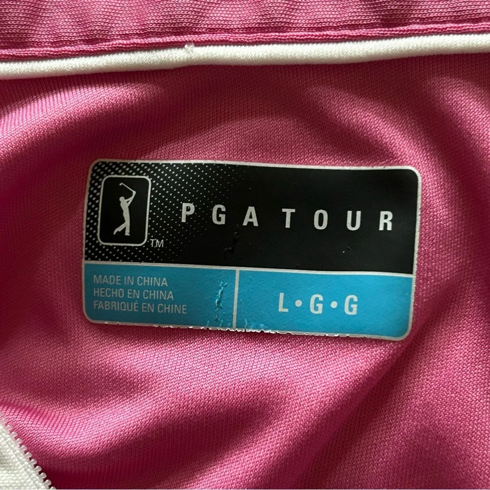 PGA Tour Women’s Zip Polo Shirt Golf Active Pink White Geometric Size‎ Large